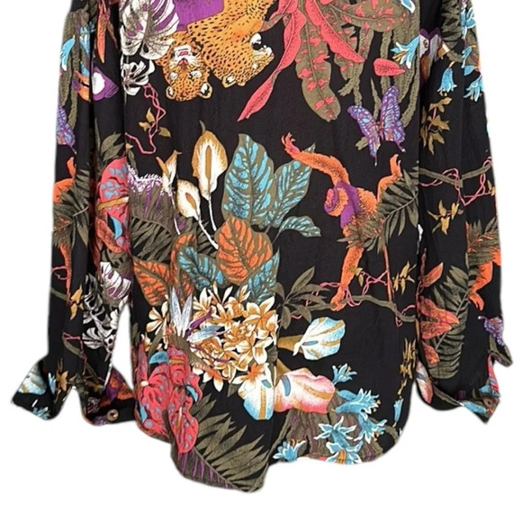 PEPALOVES Bohemian Tropical Button Up Shirt Black Whimsical Butterflies Large - Picture 9 of 16